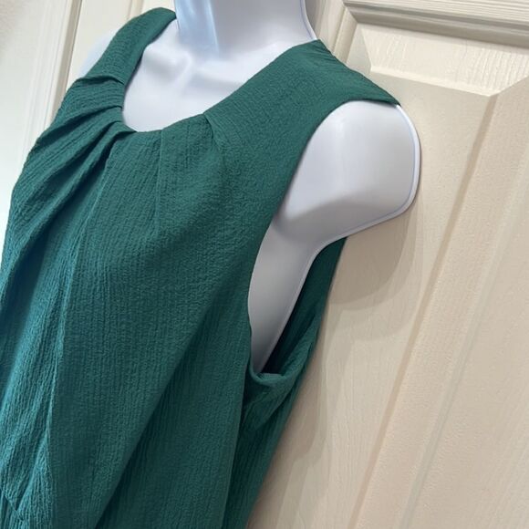Calvin Klein Pantsuit Size 12 Green Scoop Pleated Neck Sleeveless Pockets - Picture 5 of 12